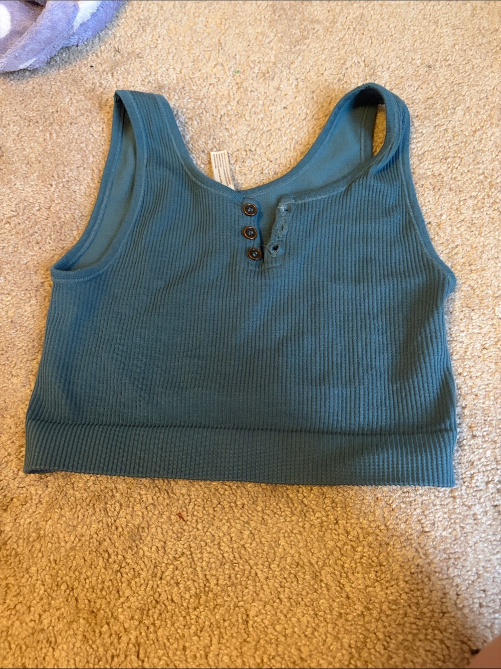 By Together Teal Ribbed Cropped Tank with Button Placket